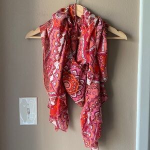 Ruched Pink Printed Ruffle Scarf